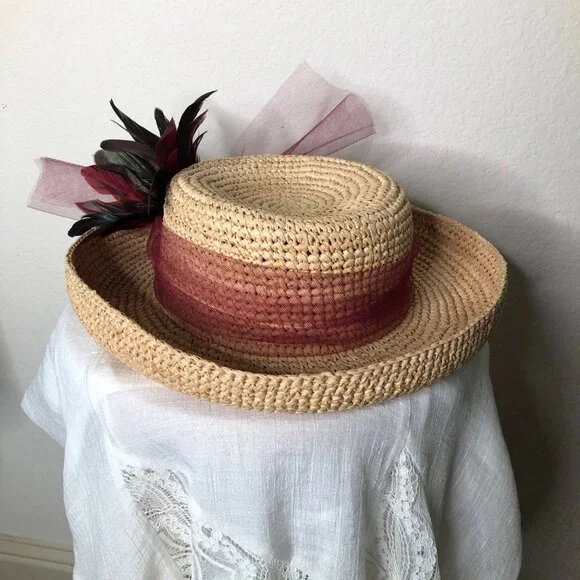 Gorgeous "San Diego Hat Company" Kettle Brim Hat with Tulle and Feather Accent! - Picture 6 of 7